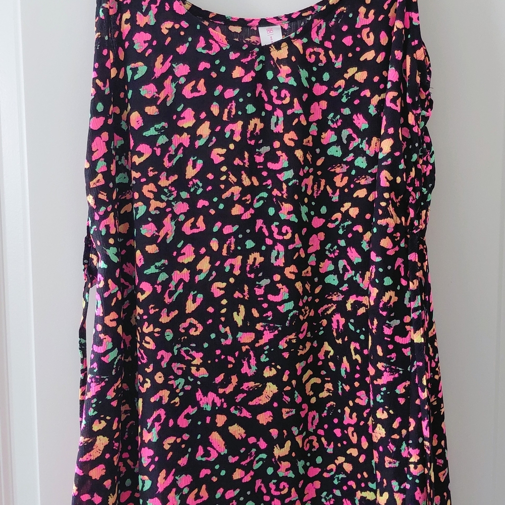 No Boundaries Neon Leopard Print Tank Top - Black with Pink, Orange & Mint